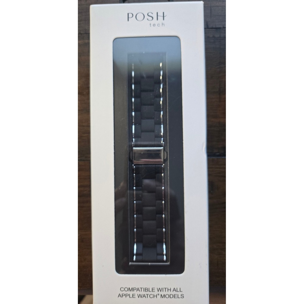 Posh Tech Black Silicone Chain Link Apple Watch Band PT-AWORSUN-BK Silver Accent